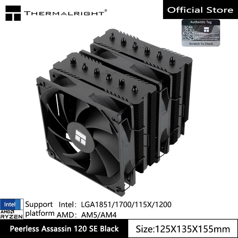 Thermalright Peerless Assassin 120 SE Black Radiator obudowy komputera, czerniona powłoka nano rurki cieplnej 6x6 mm, obsługa LGA1700/AM5