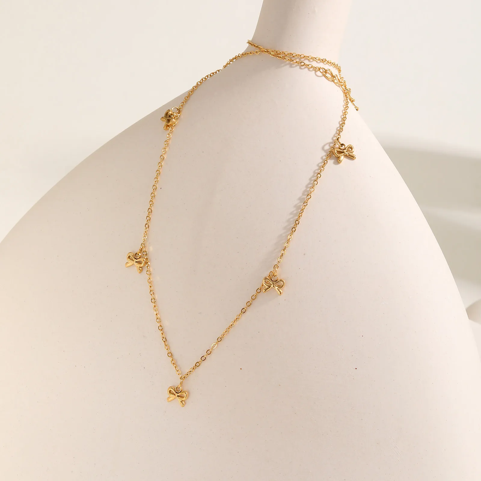 Stainless Steel Bow Pendnat Necklace for Women, Personal Gold Plated Jewelry
