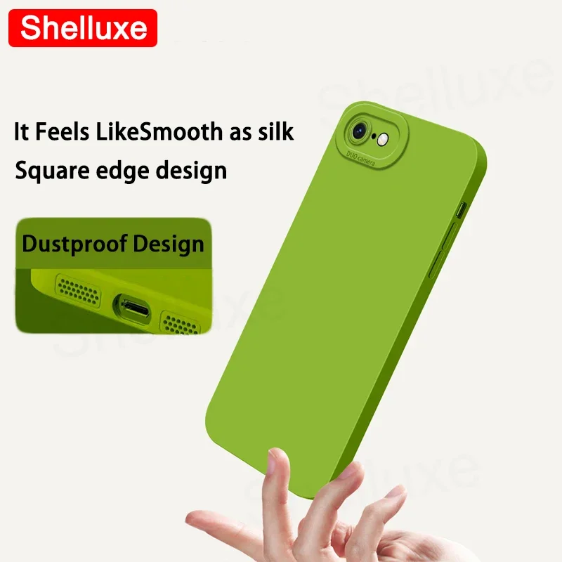 For iPhoneSE 2022 Case Shelluxe Square Liquid Silicone Soft Cover For iPhone SE SE2 SE3 7 8 Plus iPhone7 iPhone8 iPhoneSE Cases