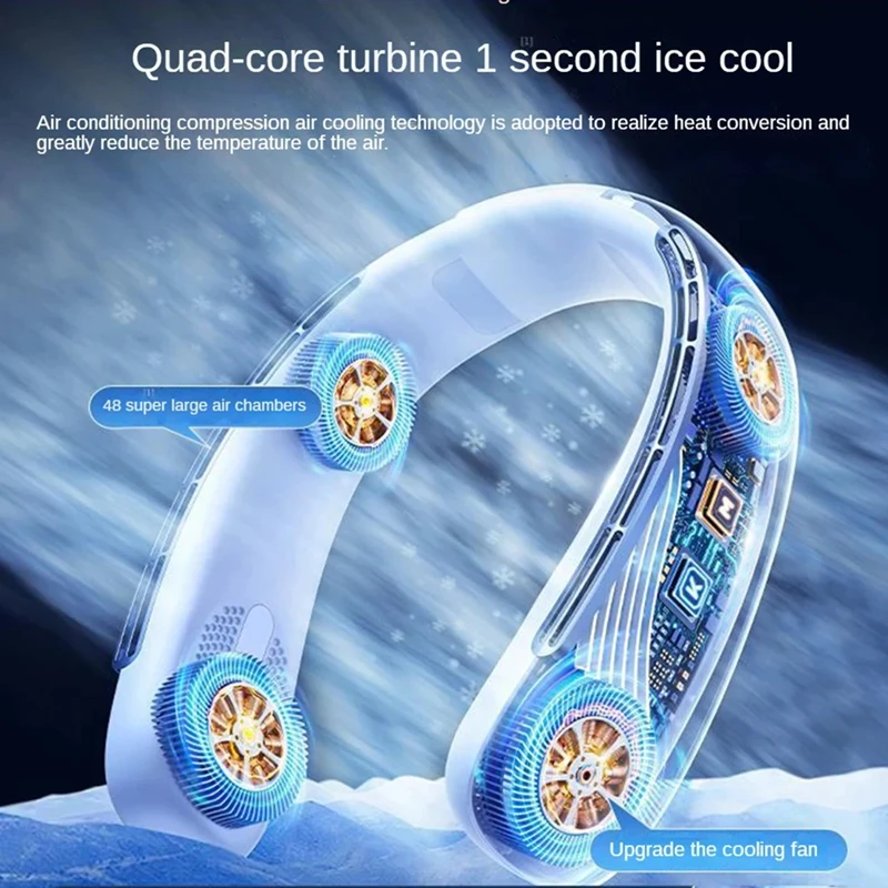 Xiaomi 15000mAh مروحة الرقبة المحمولة الذكية شاشة ديجيتال USB قابلة للشحن في الهواء الطلق الخالية من الشفرة مروحة تبريد صامتة للرقبة لفصل الصيف