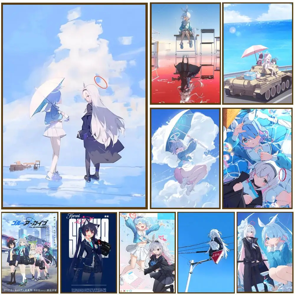 Blue Archive Game Cute School Poster Self-adhesive Advanced Aesthetic Printing Paper Wall Art for Living Room Home Decor