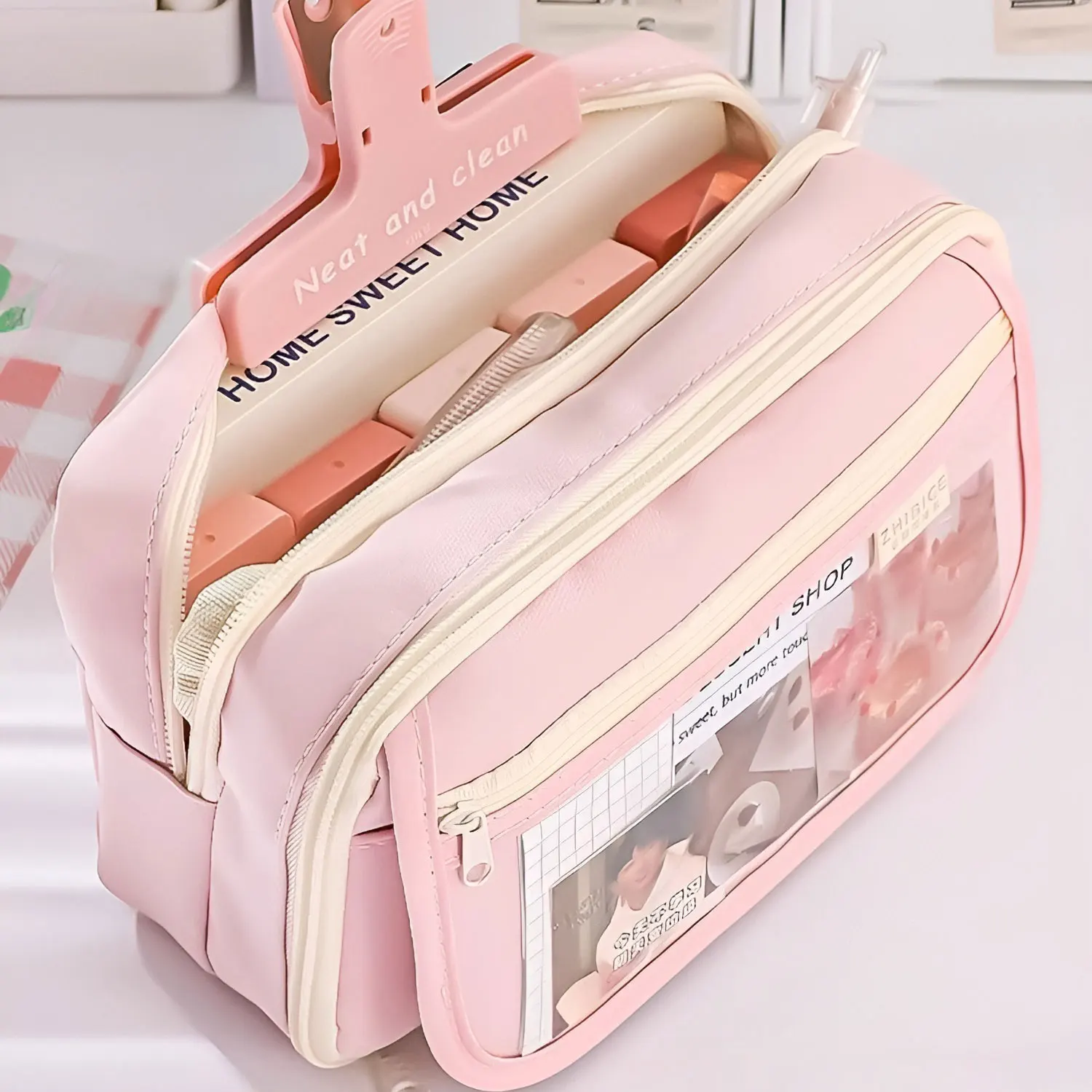 Kawaii الوردي مقلمة متعددة الطبقات طالب القرطاسية القلم حقيبة أنيقة صندوق القلم الإبداعي الطلاب العودة إلى المدرسة لوازم مكتبية