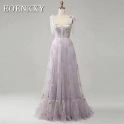 Lilac Floral Embroidery Prom Dress vestidos de noche Elegant Sweetheart Neck A Line Birthday Dresses Luxury Floor Length Women