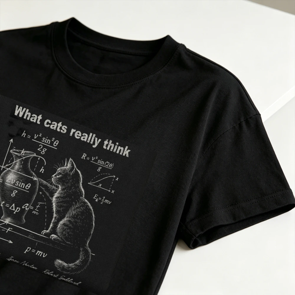 What Cats Really Think Funny Physics Cat Graphic T-Shirt Women's Casual Short Sleeve Cotton Tee Humorous Science Streetwear