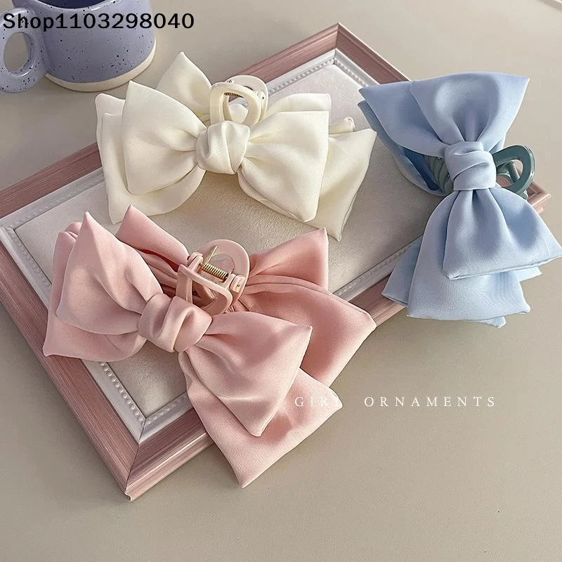 1Pcs Girl Elegant Ponytail Braid Claw Clip Solid Color Double Side Bow Hair Clip For Women Sweet Shark Crab Party Hair Accessory