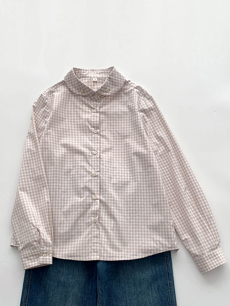 Camisa de manga larga a cuadros para mujer, estilo japonés, holgada, versátil, Simple, de algodón, Top femenino C103, primavera y otoño