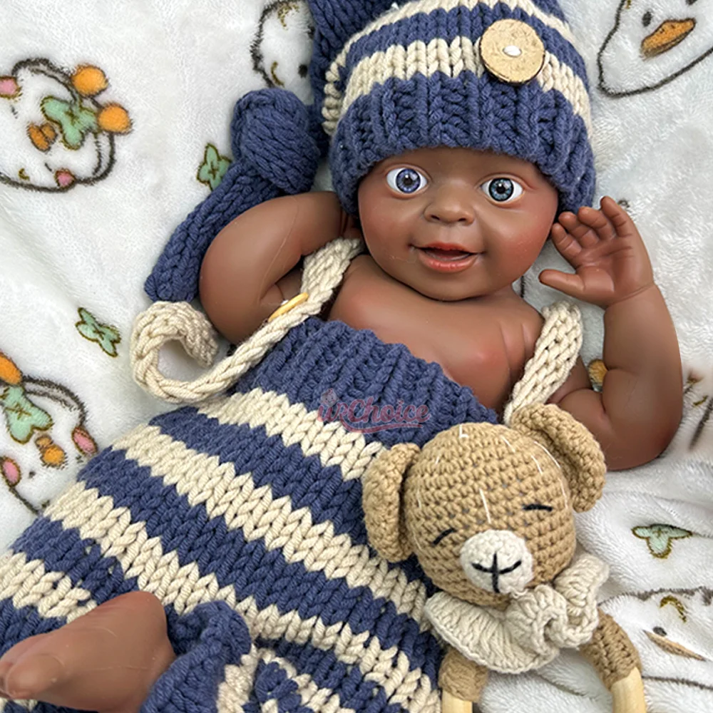 18" Silicone Reborn Baby Boy Handmade 3D Painted Newborn Baby Black Doll Pеборн Muñeca Silicone Soft Lifelike Corpo De Silicona