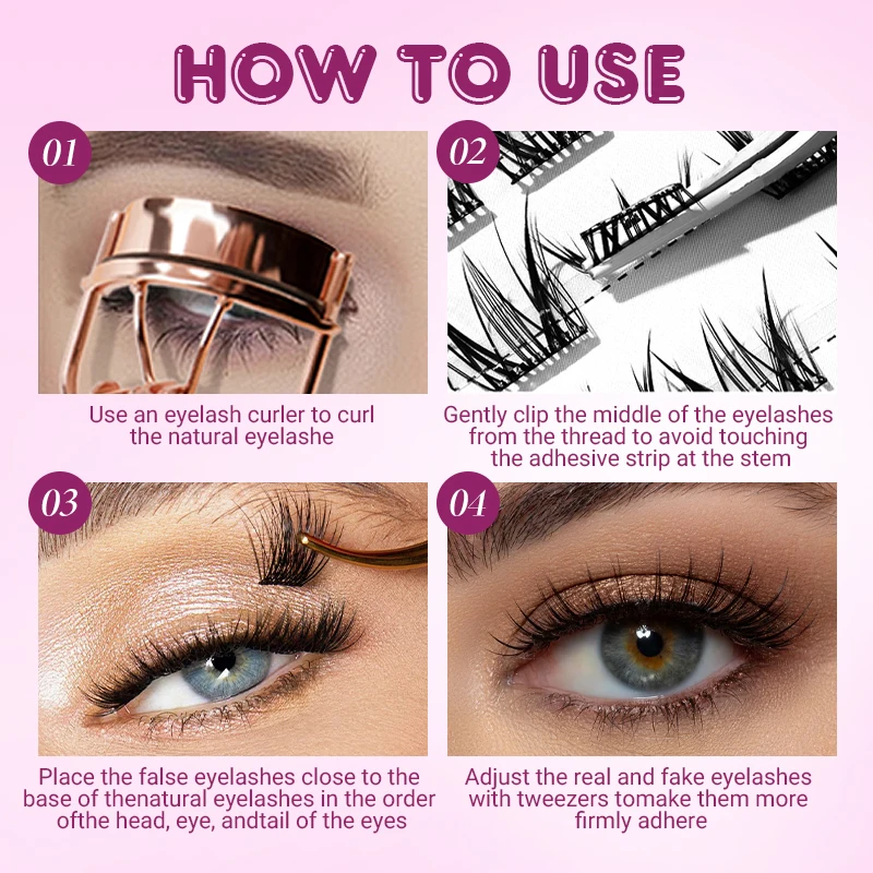 IMAGIC Multipack Lash Clusters Extensions Natural Soft Thickened No Glue Needed Pre-Bonded Curly Clusters 8 Pairs Set