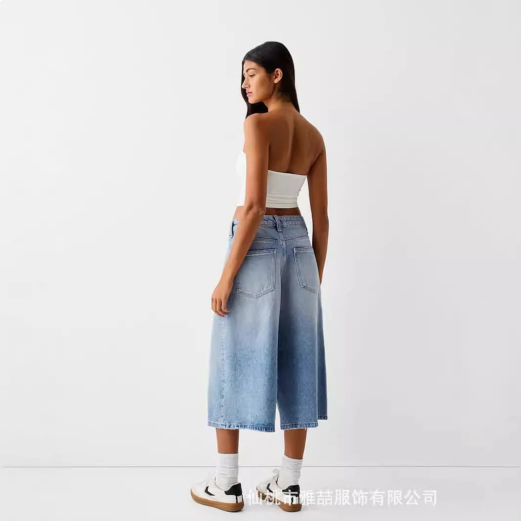 Denim Bermuda Shorts Low Rise Baggy for Women Spring Summer Capris Denim Shorts