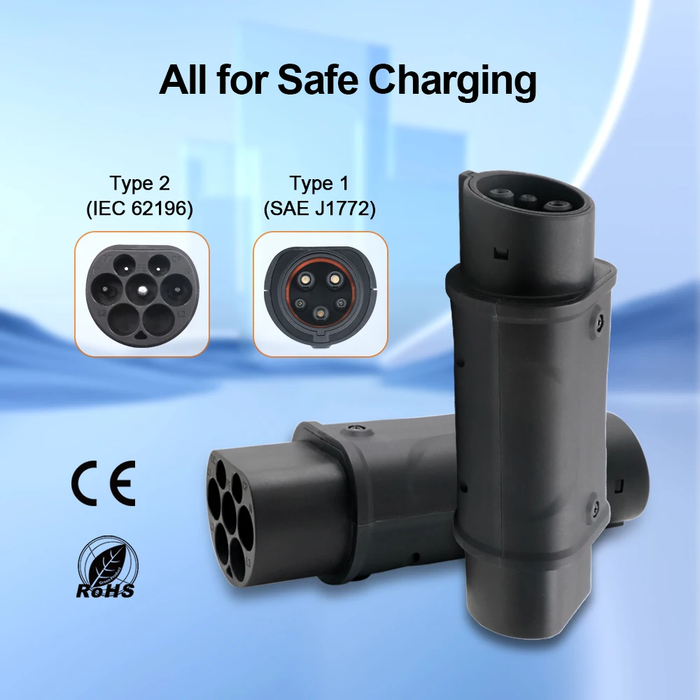 ERDAN EV Adapter IEC 62196 Type 2 to Type 1 J1772 32A EVSE Charger Connector Electric Vehicle Cars Charging Converters