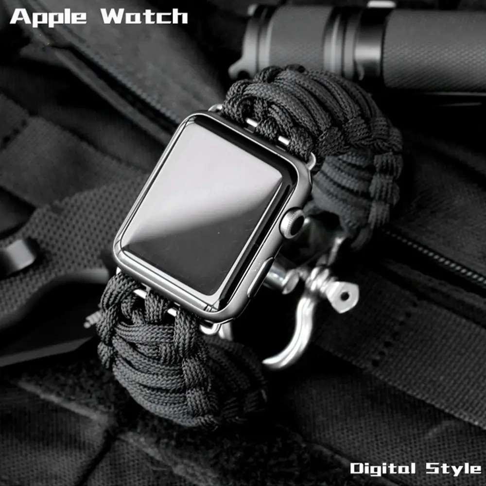 Nylon Sport strap For Apple watch band 44mm 40mm 45mm 41mm 42mm 38mm Outdoors Survival Rope Bracelet iWatch Series 3 4 5 SE 6 7