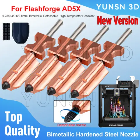 Nozzle For Flashforge AD5X New Version Upgraded Bimetallic Hardened Steel Nozzles 0.2/0.4/0.6/0.8mm 3D Printer Replacement Parts