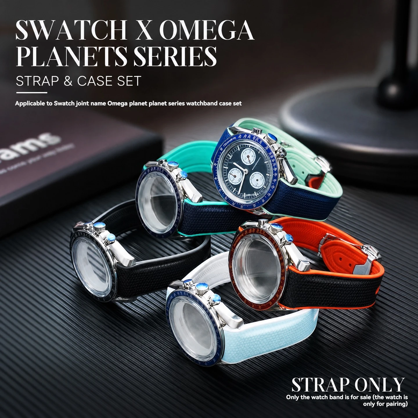 For Compatible with the OMEGA SWATCH Planet Watchband, OMEGA SWATCH Upgraded Stainless Steel Case with Silicone Accessories