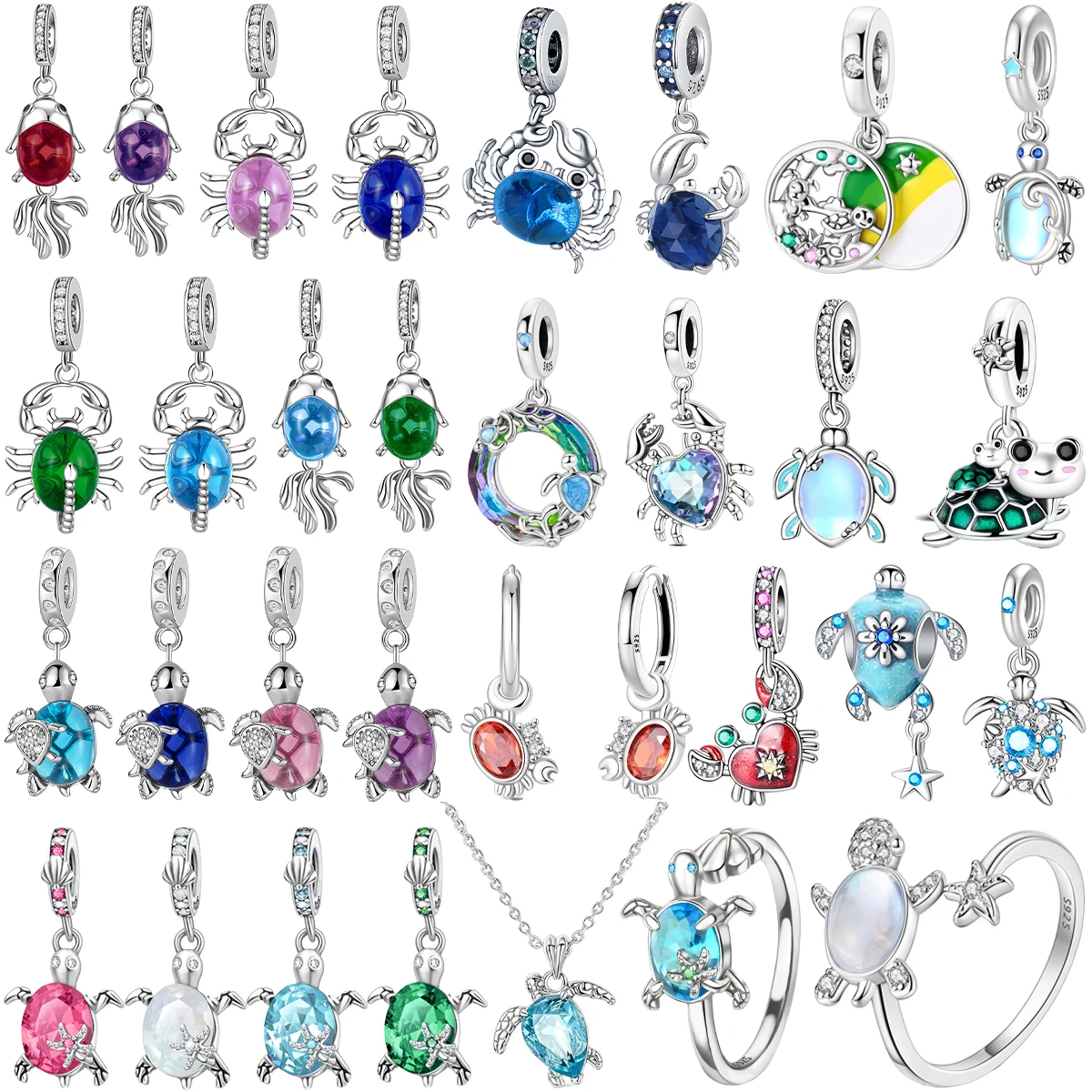 

Cute 925 Sterling Silver Sea Turtle Charms Crab Starfish Fish Beads Pendants Fit Original Bracelets Necklaces For Jewelry Making
