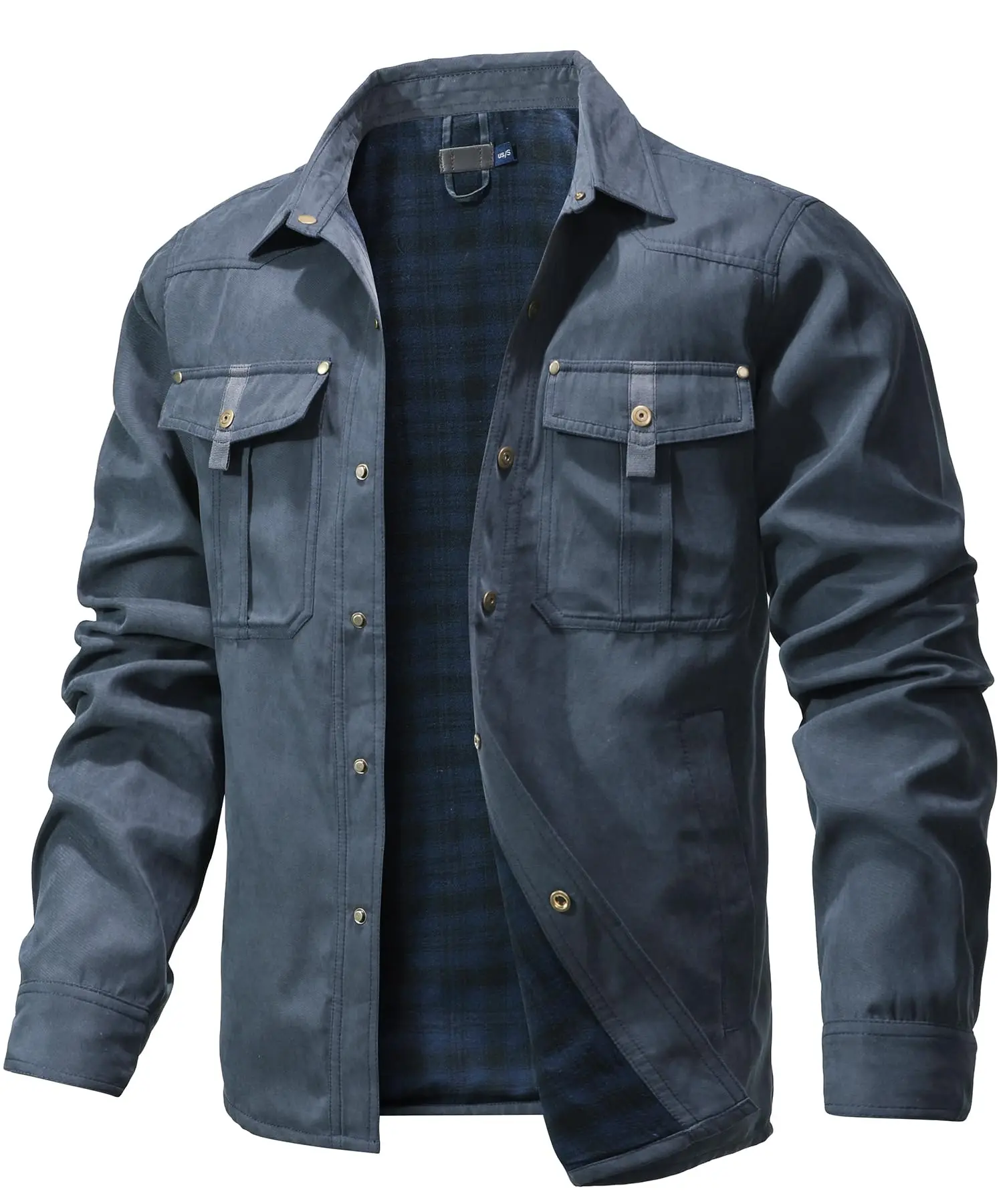 Herenjassen Lente Flanel Gevoerd Overhemd Jas Shacket Casual Drukknoop Overshirt Western Cowboy Stijl Hoge Kwaliteit Top Amerikaanse Maat