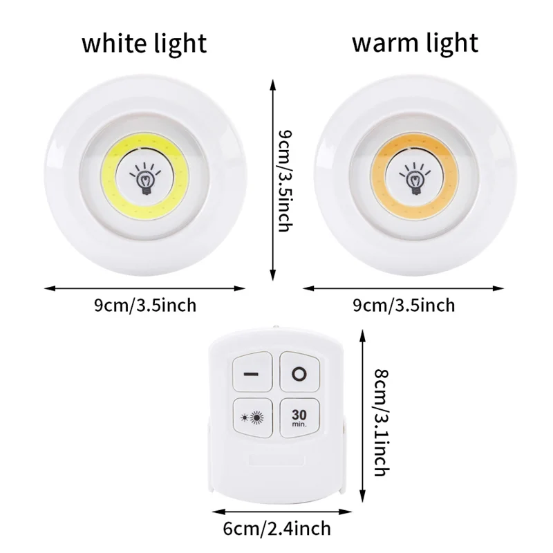 Wireless LED Under Cabinet Light Remote Control Dimmable Wardrobe Night Light Home Bedroom Kitchen Battery Lamp