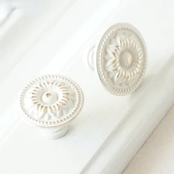 Home Decor Milky White Gold Flower/Kitchen Cabinet Door Knob Dresser Drawer Knob Knob