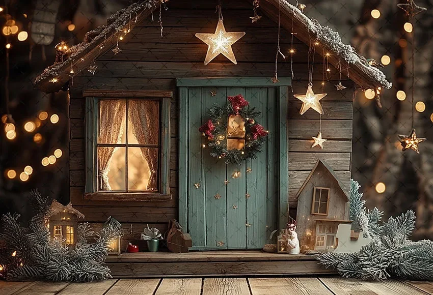 Fondo de fotografía Mehofond invierno Navidad cabina luces árbol de Navidad regalos niños retrato familiar decoración telón de fondo estudio fotográfico