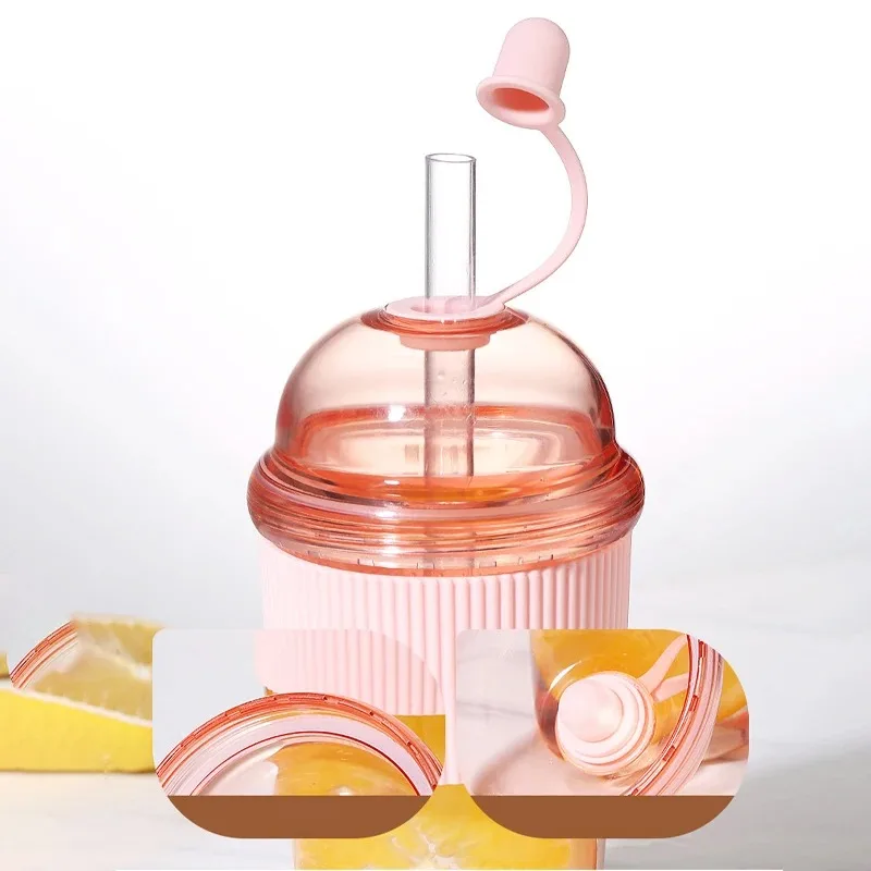 630/520 مللي زجاجة مياه القش سعة كبيرة شرب كوب مع غطاء الغذاء الصف البلاستيك Ins نمط الحليب الشاي القهوة القدح للبالغين