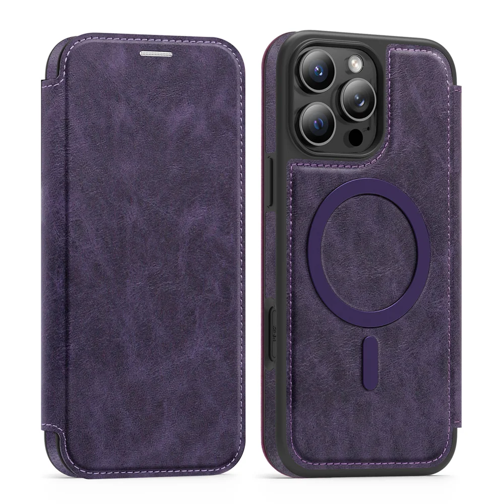 Luxuriöse magnetische Flip-Leder-Brieftaschen-Handyhülle mit Magnet für iPhone 18 15 16 17 Pro Max 16E 14 13 12 11 mit Kartenfach und Kartenhalter – Detail 12