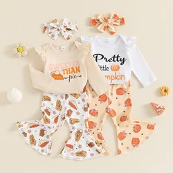 2024-06-04 Lioraitiin Baby Girls Halloween 3PCS Sets Long Sleeve O Neck Romper Pumpkin/Pumpkin Pie Print Pants Headband Sets