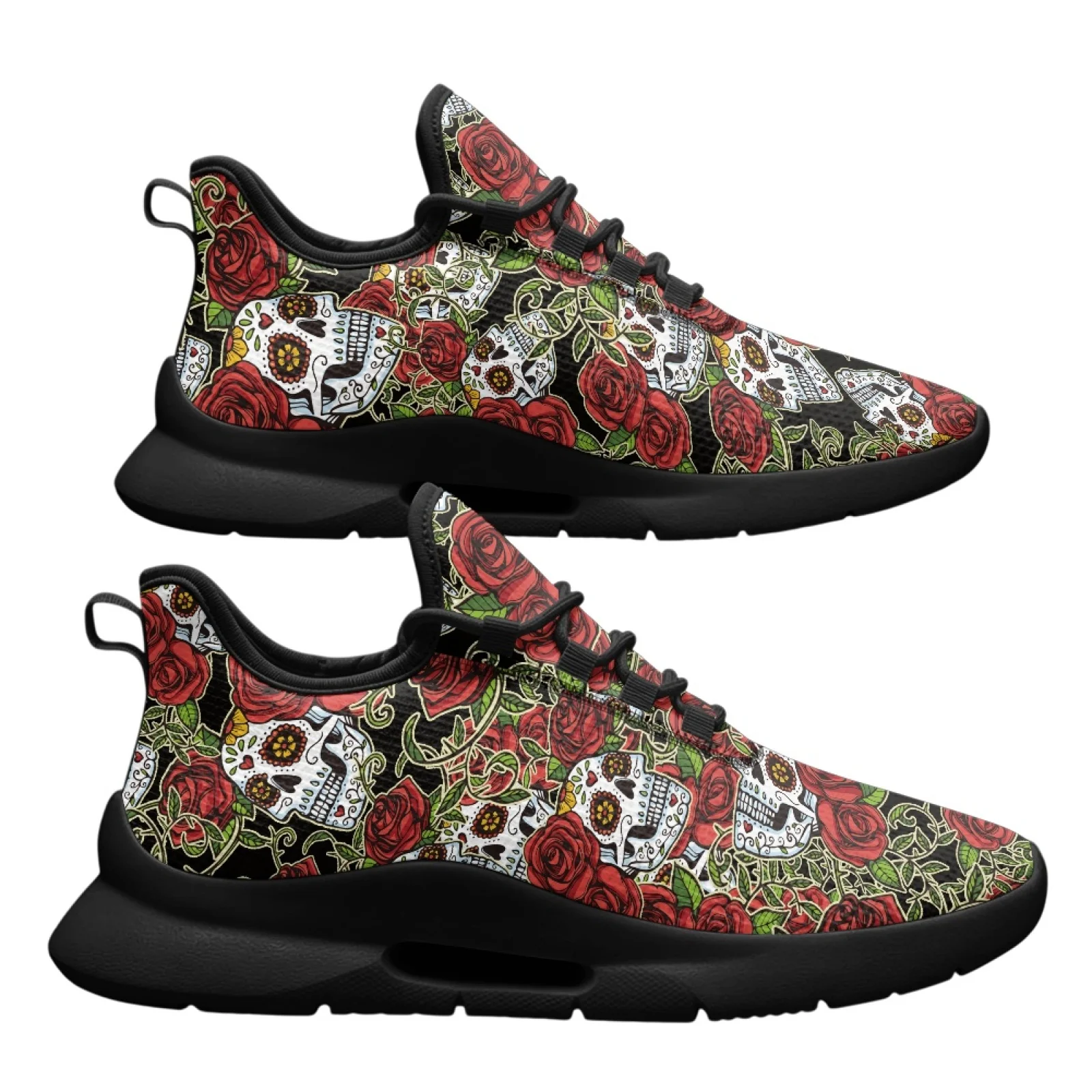 PENSTROLL Mesh & EVA Breathable Walking Shoe Classic Men's Running Shoe for Students Office Skull Rose Pattern