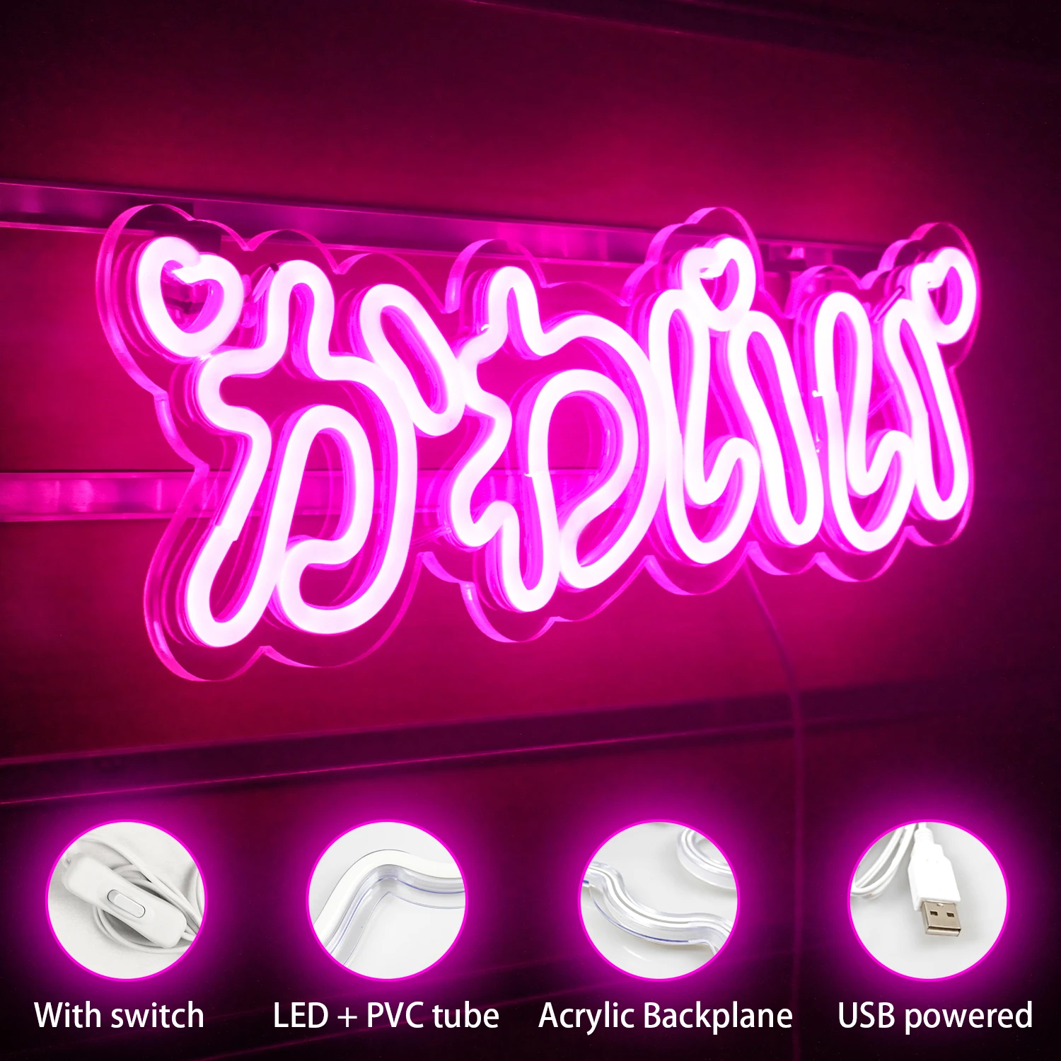 Pink Cute Japanese Anime LED Neon Light Sign Girls Kids Bedroom Gift Birthday Party Cartoon Neon Wall Signs Cute Night Light