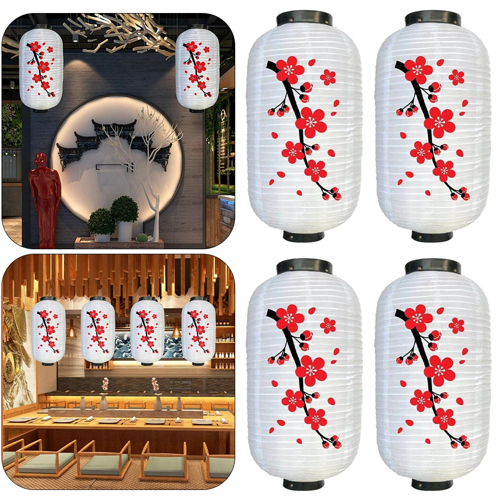 

2Pairs 25cm Plum Blossom Lantern Lamp Chinese Long Shaped Cloth Lampion (B)