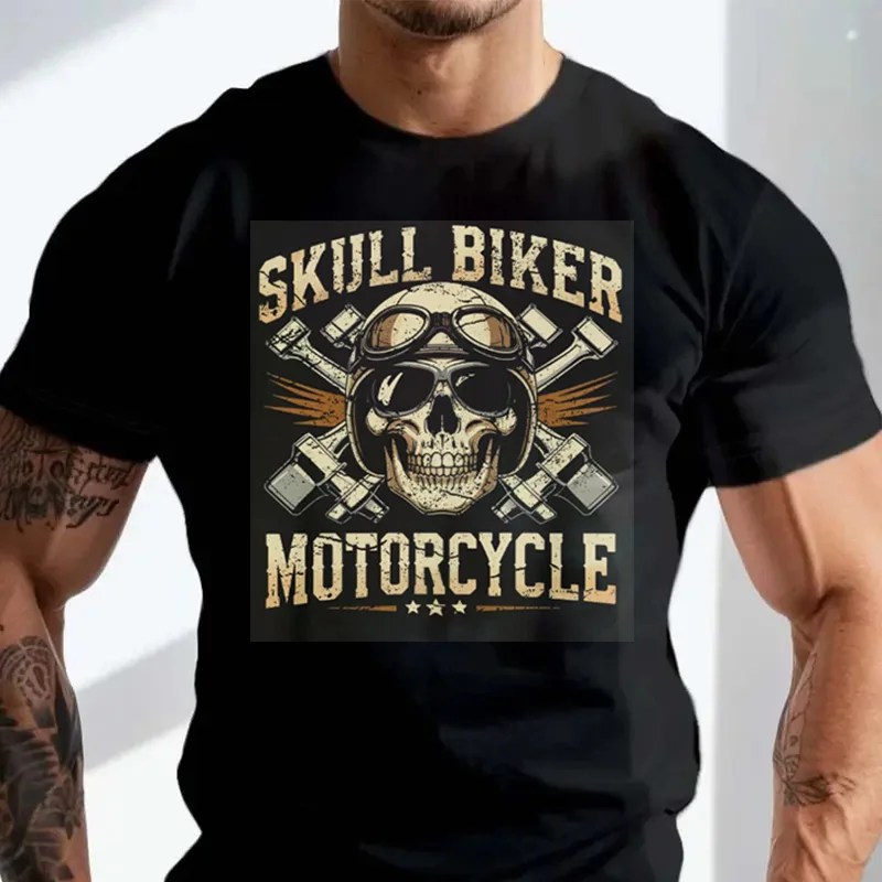 

Skull Biker Motorcycle Bikers Mens T-Shirt Tee Graphic Unisex Top Fashion Short Sleeve O-Neck Cotton Casual Tshirt