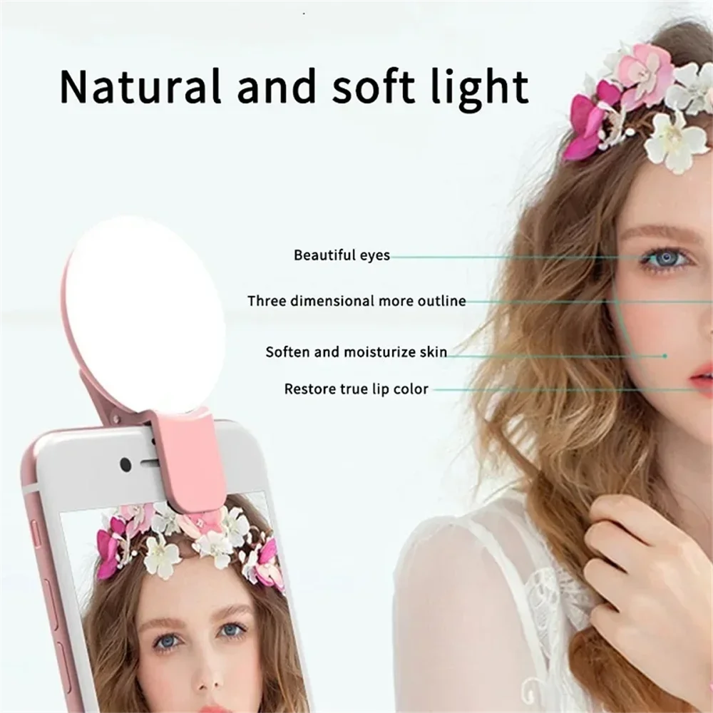 Anneau lumineux LED pour Selfie, Clip Portable pour téléphone Portable, remplissage d'objectif Flash, trois arrêts de gradation, Mini Durable et pratique