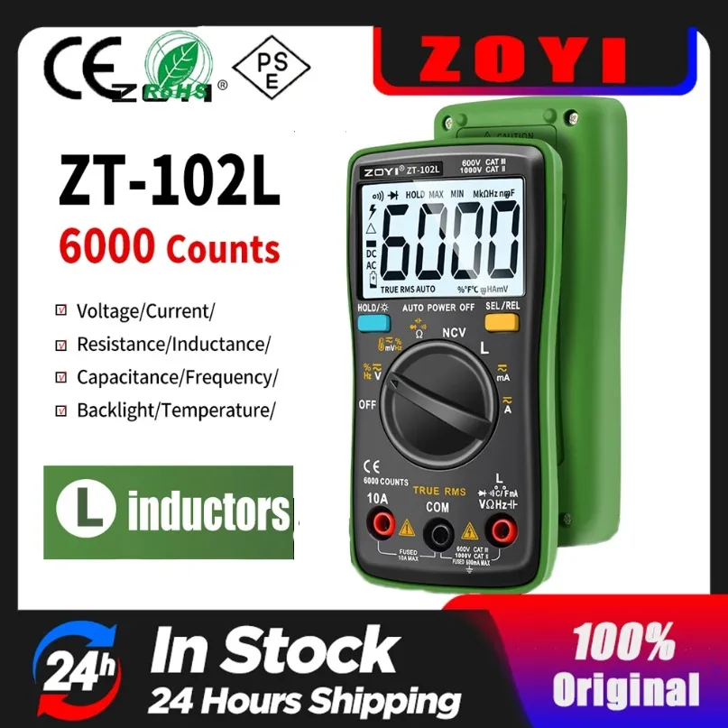 1pc new ZOYI ZT-102L Inductance Meter Multimeter Tester T-RMS 6000 Count 60H LCR Meter AC DC Ampere Meter Voltage#familitrade