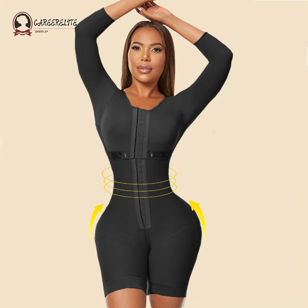 

Fajas Colombianas Full Body Shaper Bodysuits with Long Sleeve Firm Compression Garment Liposuction Slimming Shapewear for Women