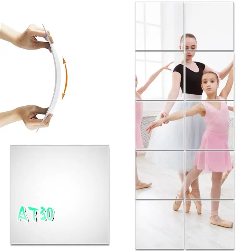 

4 Pieces Self Adhesive Non-Glass Mirror Slim Flexible DIY Wall Decoration Mirror For Family Bedroom Closet Bathroom Durable , S-