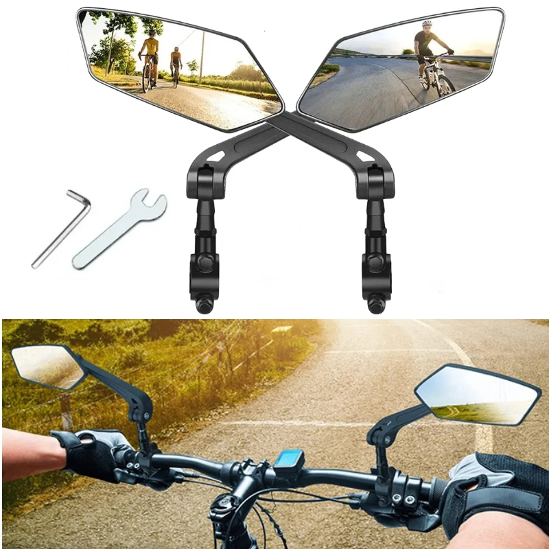 Réflecteur de rétroviseur de vélo réglable et rotatif, miroirs de guidon à vue arrière à large portée, équipés d\'outils d\'installation