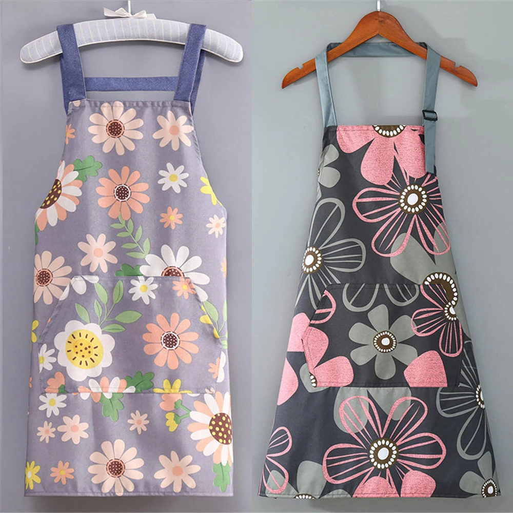 Cute Flower Kitchen Household Oil-Proof Cooking Apron For Women Children Kitchen Men Waterproof Adult Coffee Baking Accessories