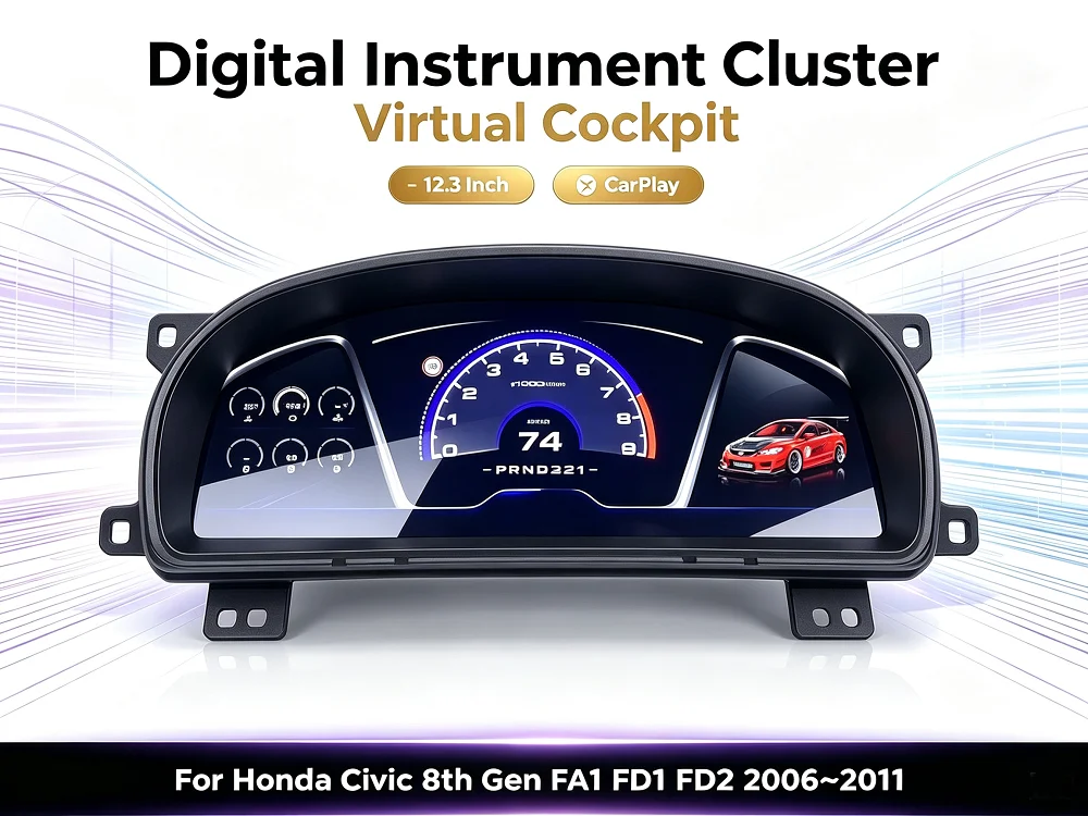 Digital LCD Cluster For Honda Civic 8th Gen FA1 FD1 FD2 06~11 Full Digital Dashboard Plug & Play Instrument Speedometer Upgrade
