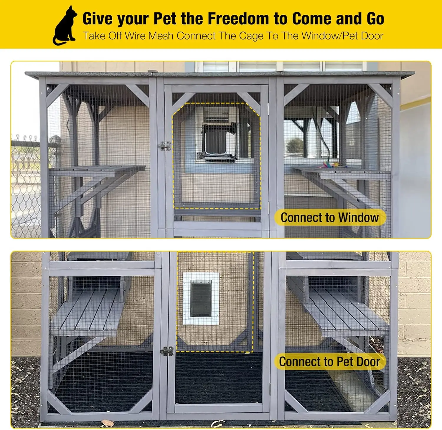 Catio Outdoor Cat Enclosure Large Walk in Cat Kennel Kitten Cage with Platforms and Small Houses