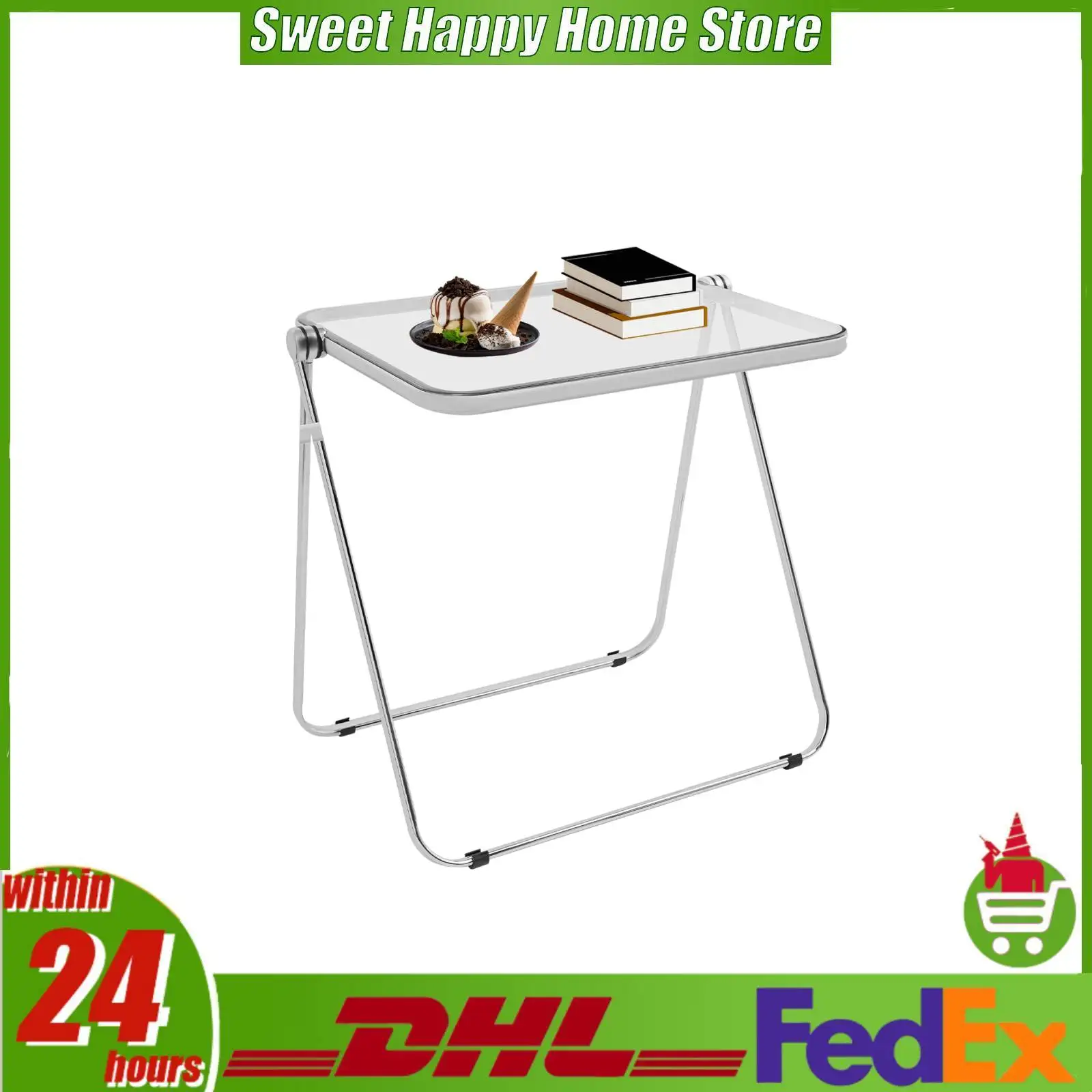 Clear Foldable Side Table 27 Inch Tall Folding Desk for Home Office, 33 lbs Capacity Small Computer Table for Small Spaces