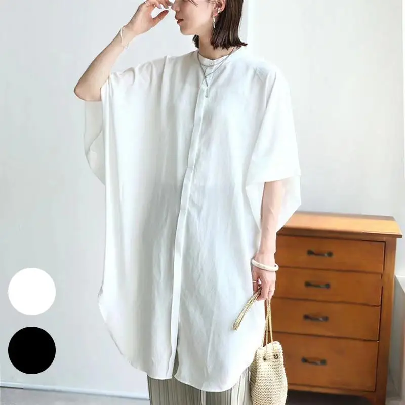 Women's Bla And White Breathable ort Sve irt Polyester Fabric Regular Fit Summer Faion Basic Color  Pattern