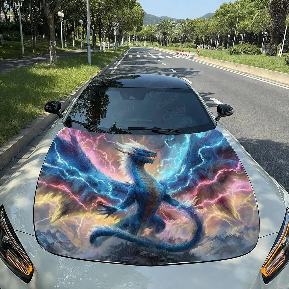 

Car Hood Stickers-Rainbow Lightning Dragon Design, Durable PVC Vinyl Packaging, Enhanced Protection And Style, Easy To Apply And