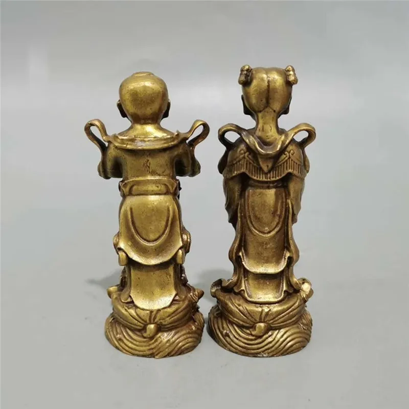 A Pair of Fairy Statues Little Boy Decoration Statue Chinese Style Golden Boy and Jade Girl Sculpture Brass Home Decoration Craf