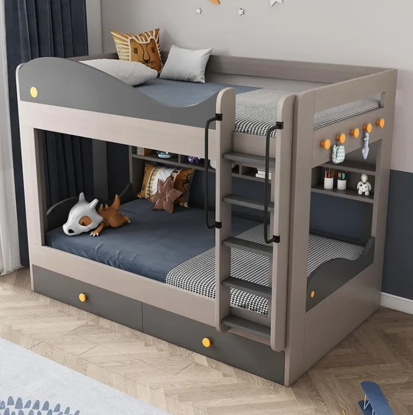 

#Children's Minimalist Bunk Bed With Parallel High And Low Beds