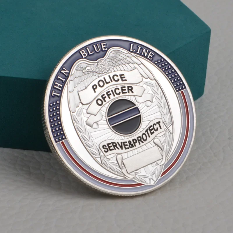 US Police Officers Challenge Coin Thin Blue Line Law Enforcement Commemorative Collectible Gift Remenmber The Fallen Silver Coin