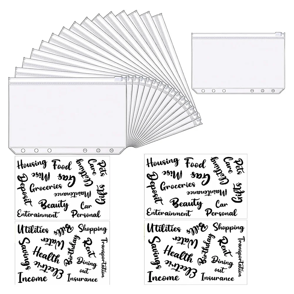 

A6 Binder Pockets Zipper Folders with Cash Envelope Labels Stickers Budget Envelopes Labels for Budget Finance Planners