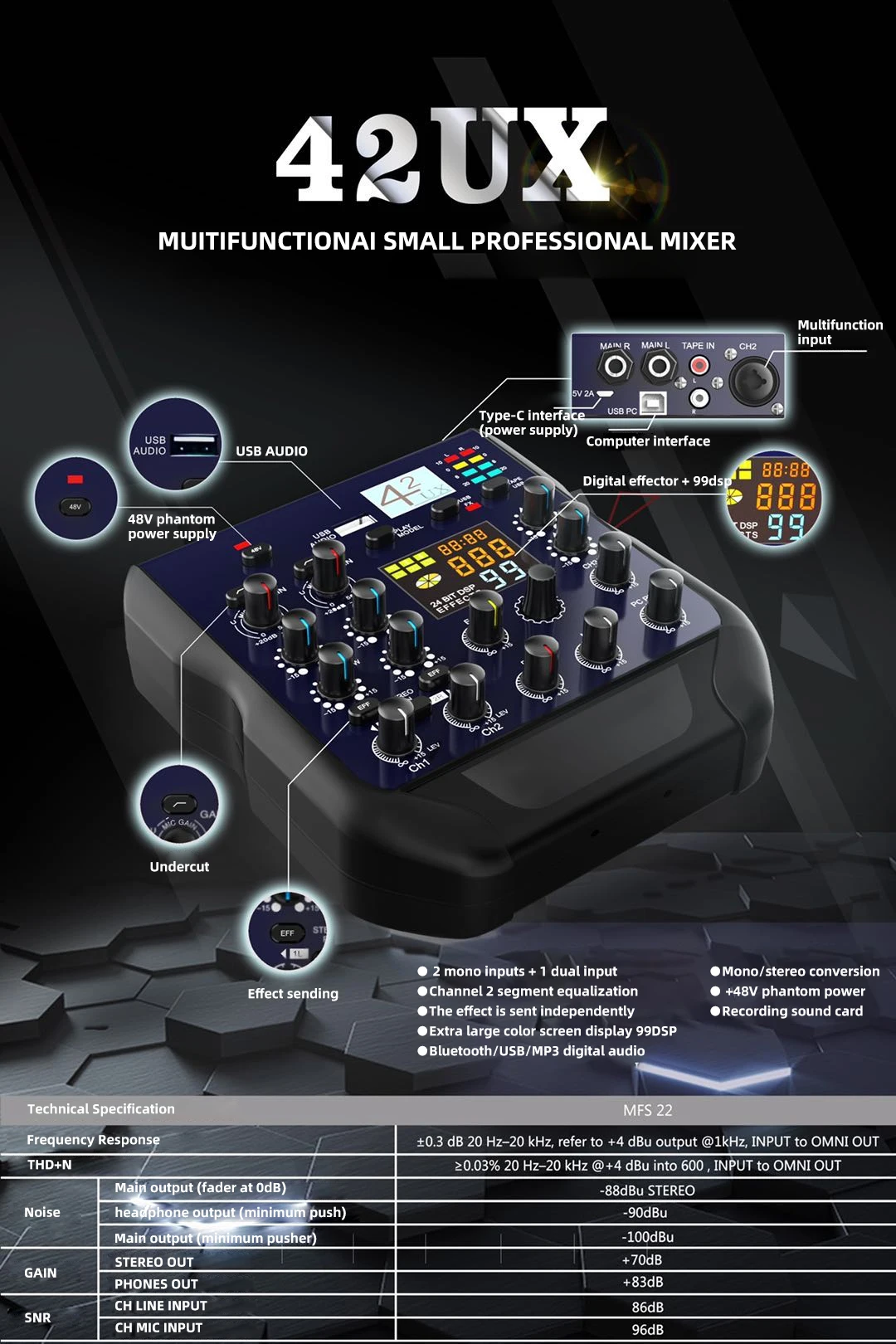 podcast equipment, 4-channel mixer sound card, studio podcast kit external interface USB audio interface mixer