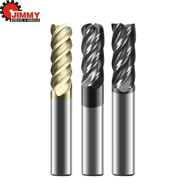 JIMMY  HRC65 CNC Carbide Titanium Alloy Flat Milling Cutter High Temperature Alloy Stainless Steel 4 Flute End Mill Tools