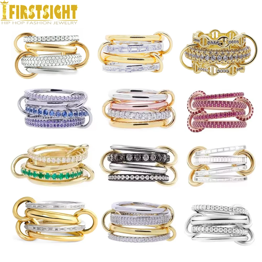 2025 New Fashion Gold Color 4 Stackable One-Piece Micro Pave Sparkling Bling Zircon Rings For Women's Party Finger Jewelry
