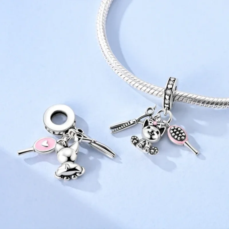 925 Sterling Silver Dog Scissors Comb Charms Pendant For Women Fit Original Bracelet DIY Birthday Party Jewelry Gifts