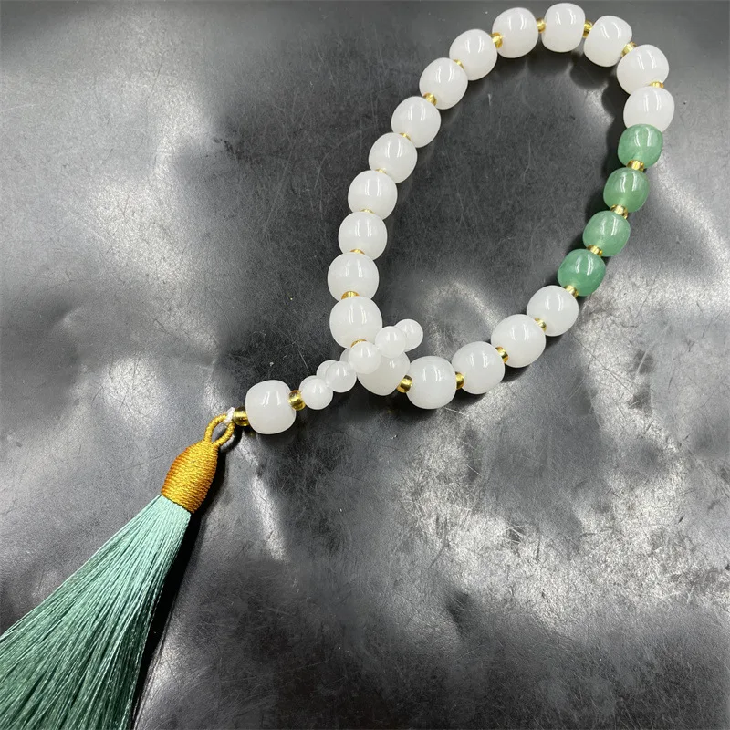 Golden Silk Pumpkin Buddhist Prayer Handheld White Jade Abacus Beads Bracelet - Image 5