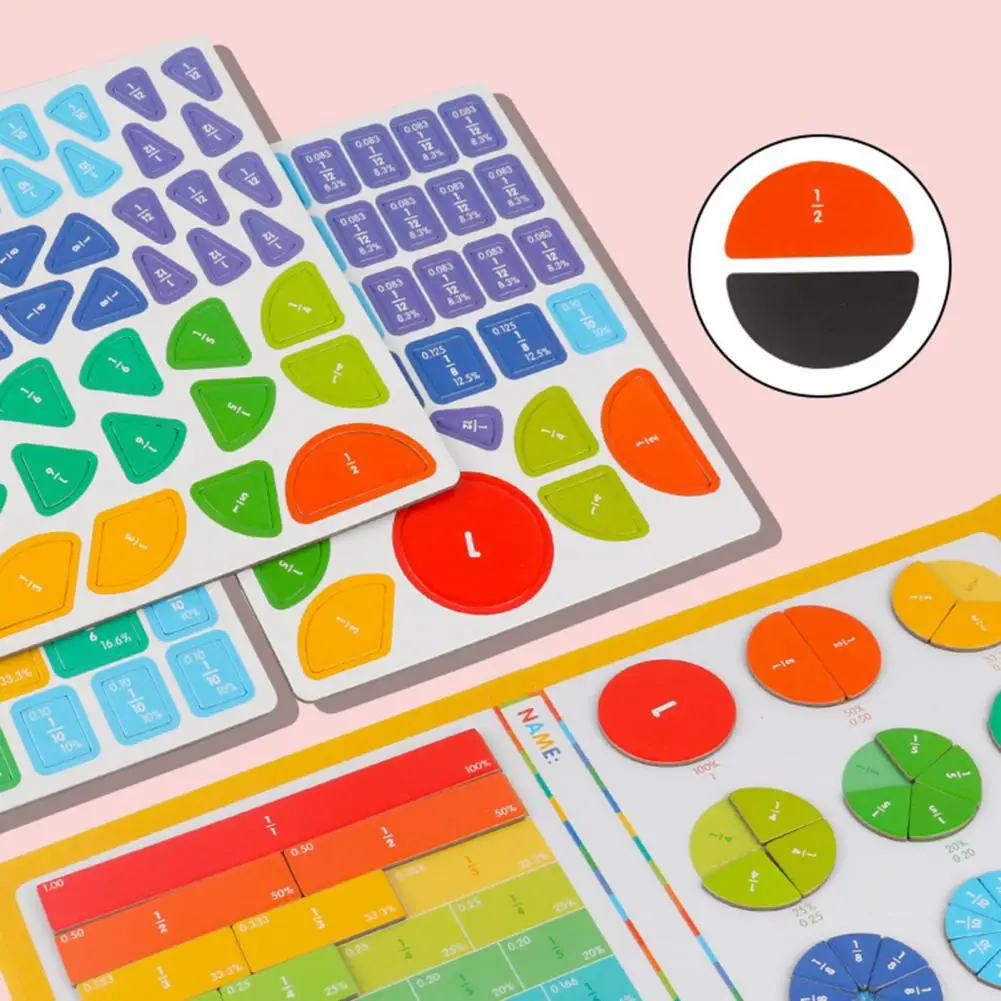 Fraction Tiles Circles Book Educational Magnetic Fraction Tiles Book with Pen for Elementary Students Math for Learning